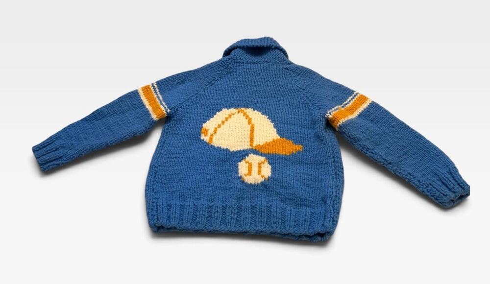 Vintage Handmade Youth Cowichan Sweater ZIP CARDIGAN Baseball Blue 3246/10